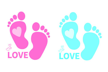 Vector of baby footprints in blue and pink colors