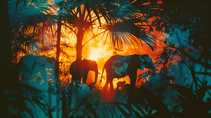 Elephant Silhouettes at Sunset