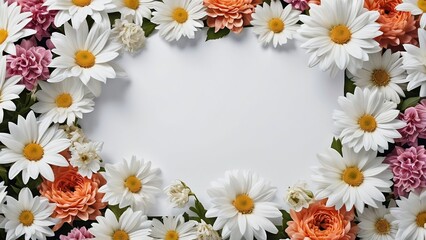 Obraz premium frame with flowers, Photographs with large white copy space and beautiful flowers around them, card frames, flowers, celebrations, high definition clear
