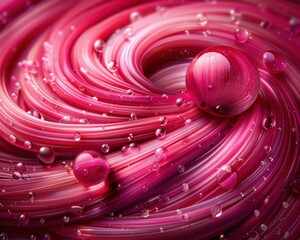 Abstract Pink Swirling Background with Water Drops, Cleanliness, Freshness, Hair Care, Salon, Beauty, Cosmetic, Hygiene, Spa, Wellness, Hair Wash, Hair Rinse, Thorough Cleaning, Hair Treatment, Hair