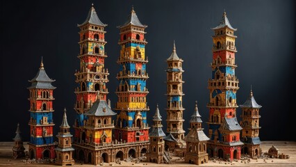 Obraz premium Miniature Cityscape of Tall Towers in a Fantasy Setting.