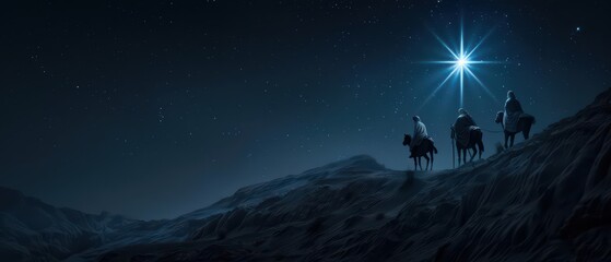 A supernatural scene depicts the wise men following the star of Bethlehem, their journey illuminated by its brilliant, otherworldly light