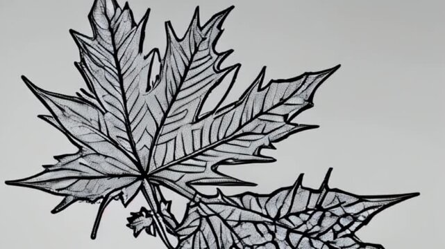 simple line art autumn maple leaf, motion