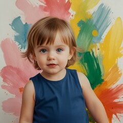 little child painting with brush