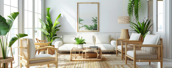 Modern Living Room with Natural Light and Plants in Scandinavian