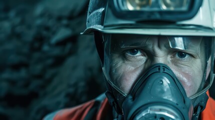 Fototapeta premium Respiratory protection becomes a hero in a supernatural scene, safeguarding workers from toxic gases and explosive threats in the mines
