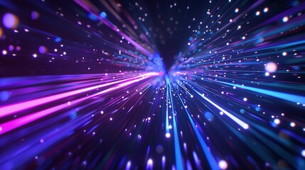 Obraz premium Hyperspace Warp 3D Render with Blue and Purple Light Lines