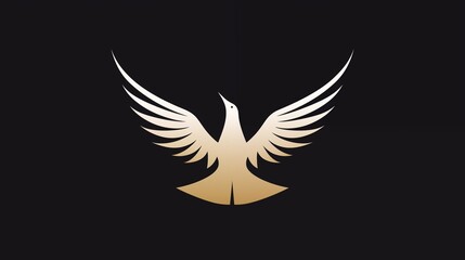 Obraz premium Golden Bird Logo with Spread Wings on Black Background