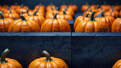 Pumpkins on Blue Background.