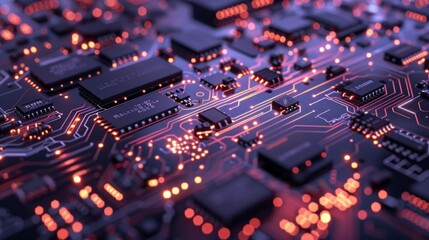 Obraz premium Close Up of a Circuit Board with Glowing Red Lines