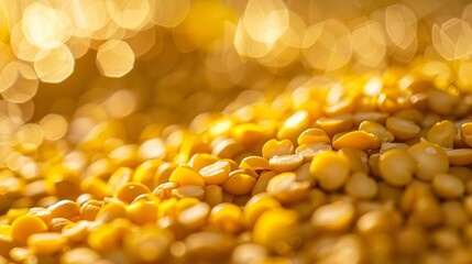 Radiant Grouping of Backlit Yellow Split Peas in Scientific Style