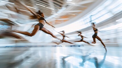 Gifted Gymnasts Performing Complex Acrobatic Routines in a Sleek Modern Gymnasium