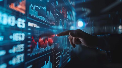 Obraz premium Hand Interacting With Financial Data Display