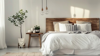 Modern Minimalist Bedroom with Wooden Headboard