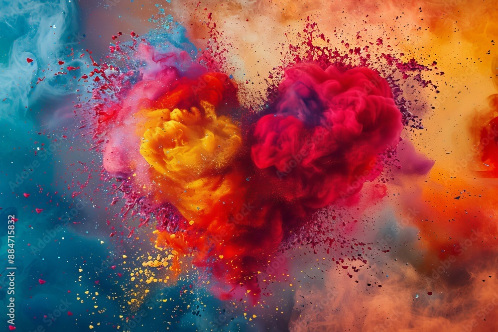 Poster dynamic explosion of colorful inks merging in water, ideal for vibrant abstract backgrounds