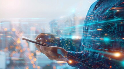 Digital Technology -  A  Man Using a Tablet With Digital Effects