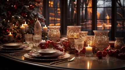Naklejka premium christmas table setting HD 8K wallpaper Stock Photographic Image 