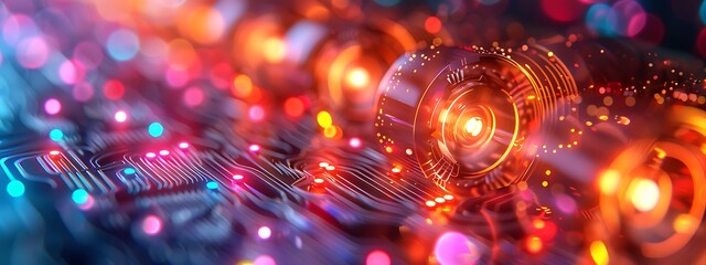 Fototapeta premium Glowing data cables transferring information background 