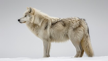 Naklejka premium Arctic Wolf Standing on a Snowy Terrain