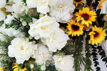 Beautiful Artificial flowers bouquet with space copy background