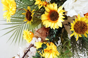 Beautiful Artificial flowers bouquet with space copy background
