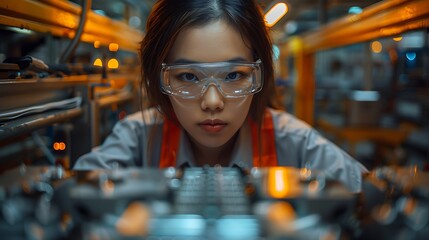 Chinese engineer working on EV car battery cells module in a electric vehicle factory