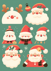 Christmas Santa Claus and Reindeer Set Illustration.