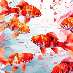 an ai generated image, Koi Carps in the water, cherry blossoms. Japanese fish in the lake