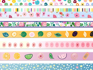 set of masking tape pattern isolated on white background