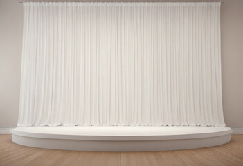 modern showcase stage mockup, white, curtain decoration, mockup for advertising