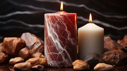 Close-up image of a handcrafted artisanal candle, showcasing its unique texture and design against a clean white surface 
