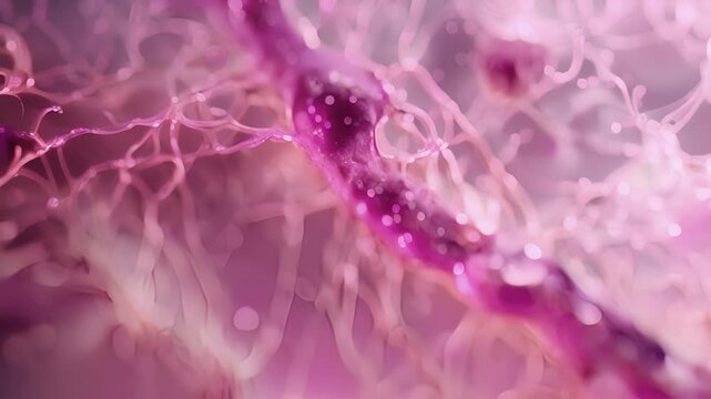 A high magnification image of a fibroblast cell with its numerous processes reaching out to manipulate and maintain the surrounding collagen fibers.