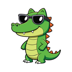 Naklejka premium little crocodile using black sunglassess in white background isolated