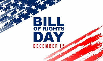  Bill of Rights Day Vector Background, a commemoration of the ratification of the first 10 amendments to the US Constitution. December 15. banner, card, poster design.