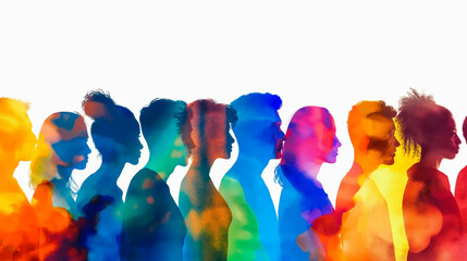 Abstract multi colored Group diversity silhouette multiethnic people from the side