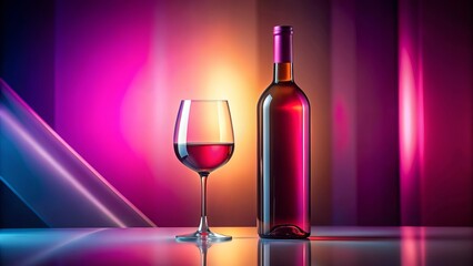 Elegant wine-themed poster template featuring a pink wine bottle with wineglass on a modern colorful background for bar menu design.