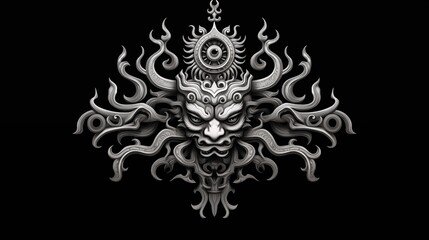Fototapeta premium Intricate Mythical Demon Mask with Ornate Patterns and Flame Tentacles