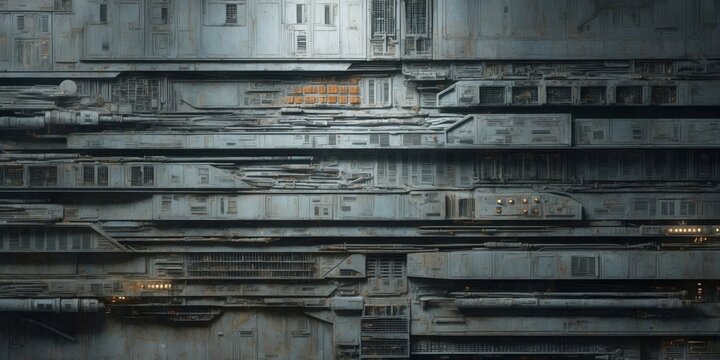 A close-up of a gray and black sci-fi wall texture