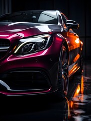 Fototapeta premium car headlight close-up, neon glow, black background