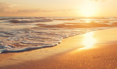A secluded beach with beautiful golden waves, Generative AI