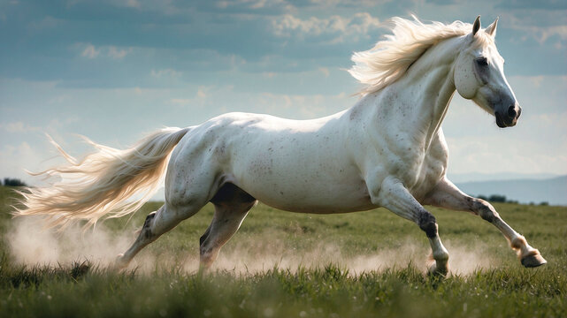 Encanto Selvagem: Cavalo Branco em Pleno Galope