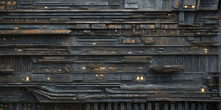 A close-up view of a spaceship's metal exterior