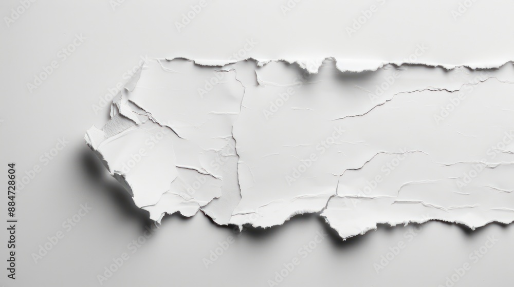 Poster minimalist white paper with torn edges in soft lighting against white background., generative ai
