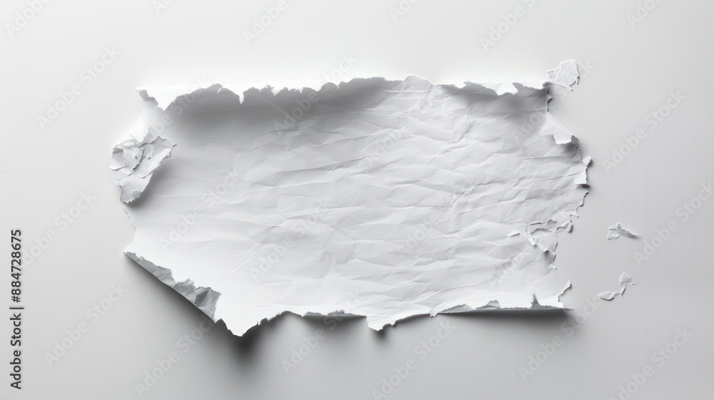 Poster minimalist white paper with torn edges on clean background - modern aesthetic with soft lighting and