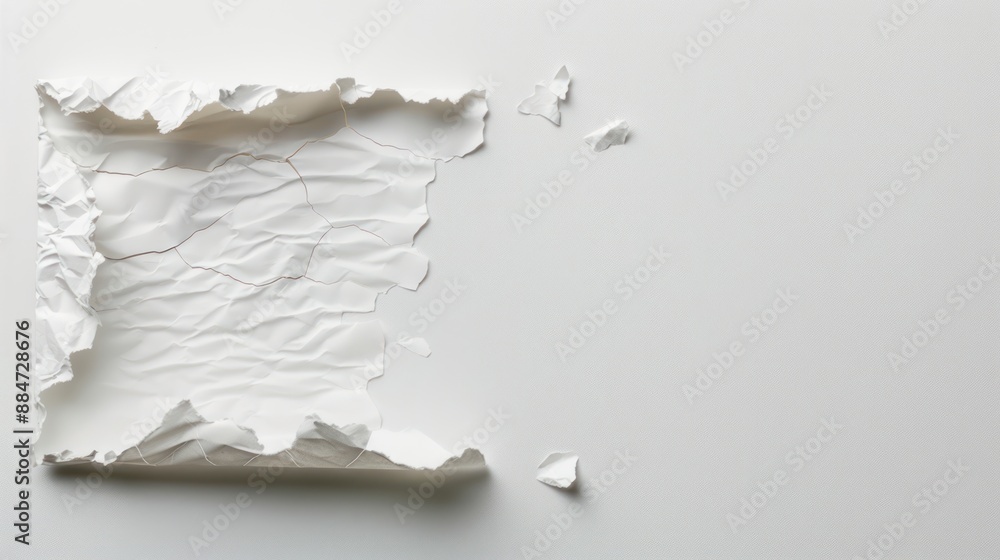 Poster minimalist white paper with torn edges on clean background - contemporary design concept with subtle