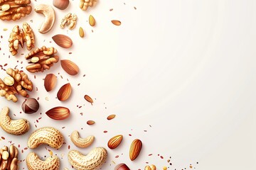 Illustration of Various Nuts Scattered with Copy Space