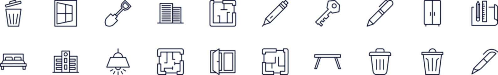 House, repair, renovation line vector pictograms pack. Editable stroke. Simple linear illustration that can be used as a design element for apps and websites