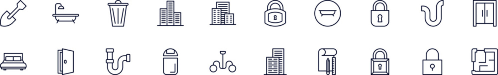 House, repair, renovation outline icons bundle. Editable stroke. Simple linear illustration for web sites, newspapers, articles book