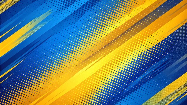 Vibrant blue and yellow abstract sports background featuring dynamic brush texture and halftone effect for bold banner or poster design.