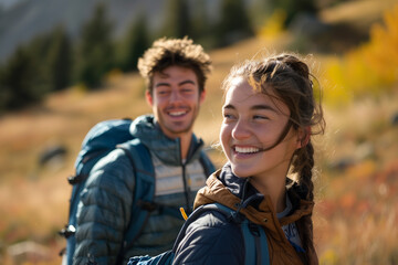 Fototapeta premium Young Couple Hiking and Smiling